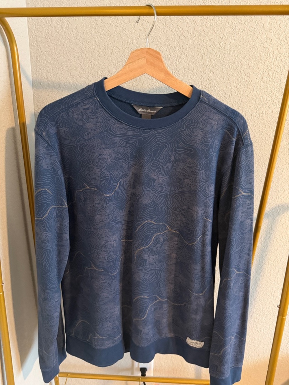 Eddie Bauer Navy Crewneck Sweater with Topographic Print